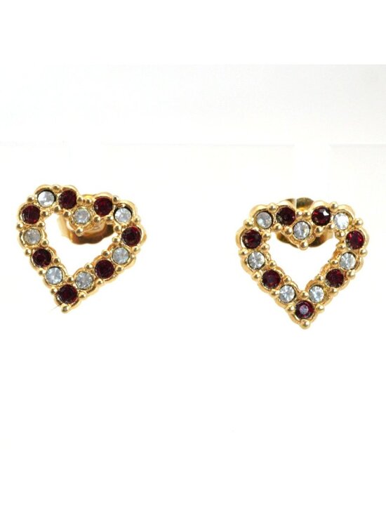Avon Jewelry - Vintage Avon Heart Red Clean Rhinestones Gold-Tone Post Earrings